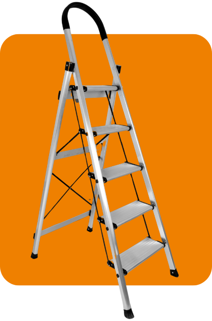 Aluminum step ladder on orange background.